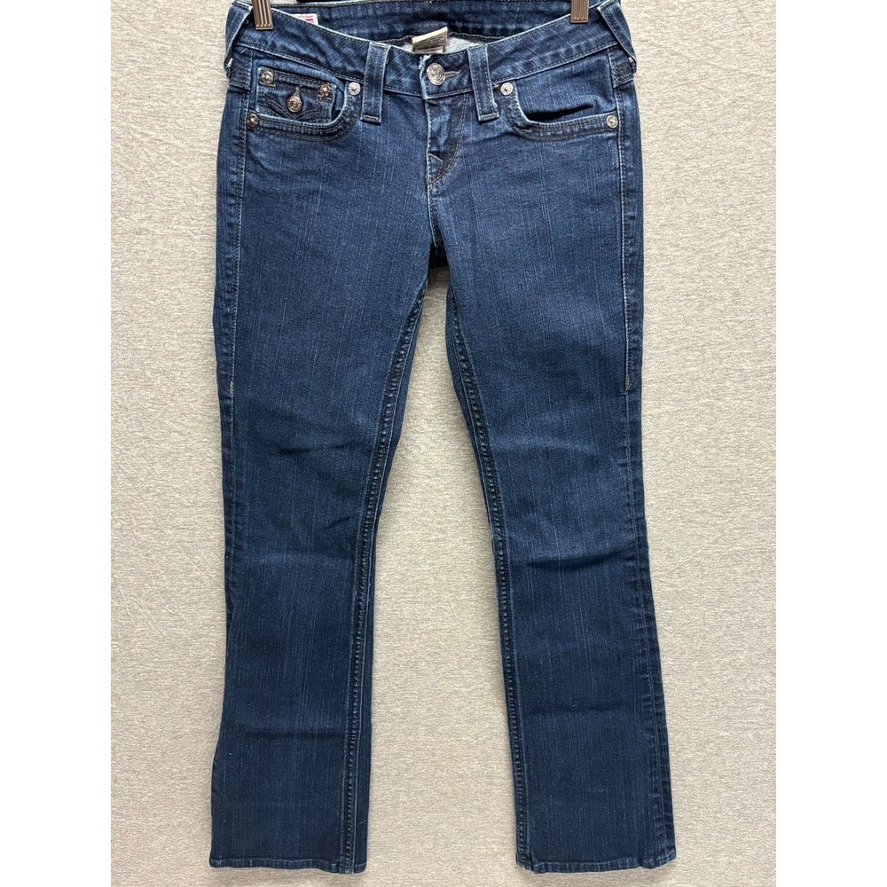 True Religion Straight Leg Jeans Womens Dark Blue Denim Flap Pocket Outdoor 26